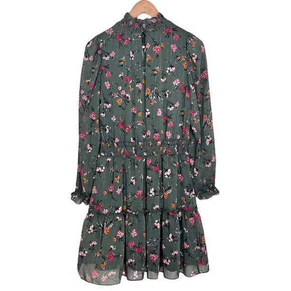 Drew Womens Green Floral Chiffon Dress Small Smocked Ruffle Lined Keyhole NWT - Picture 5 of 12